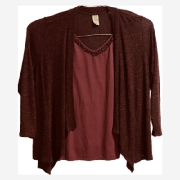 Faded Glory Top Cardigan With Attached Camisole Women's Size 4X (26-28) - Maroon - Picture 2 of 6